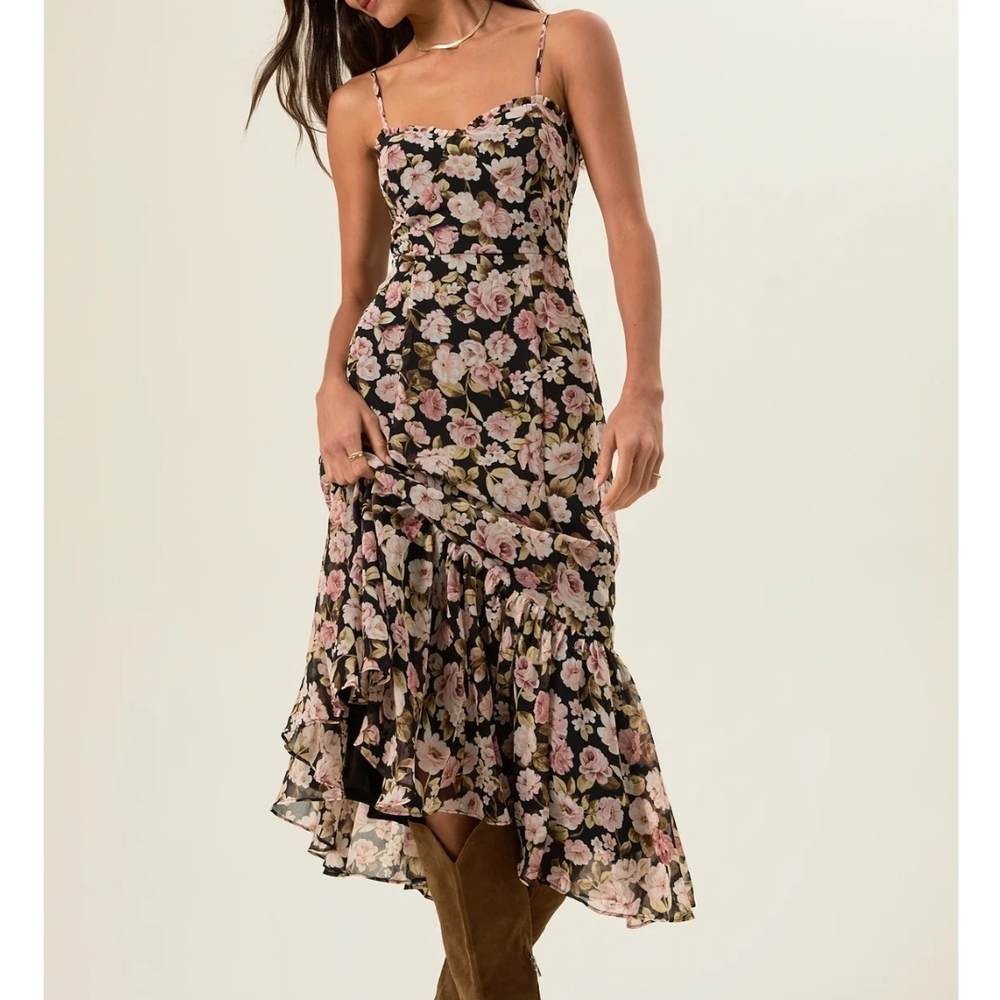 Altar'd State Black Floral Ruffle Dress